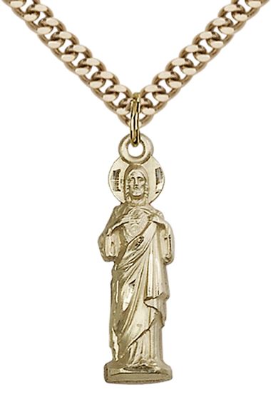 14KT GOLD FILLED SACRED HEART PENDANT WITH CHAIN - 1" x 1/4"