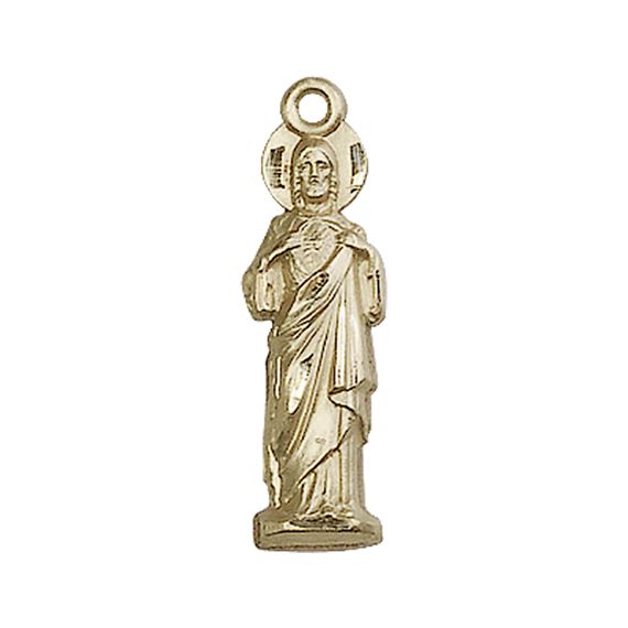 14KT GOLD SACRED HEART MEDAL - 1" x 1/4"