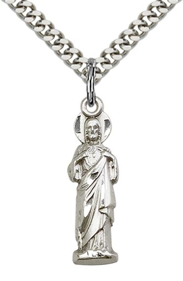 STERLING SILVER SACRED HEART PENDANT WITH CHAIN - 1" x 1/4"