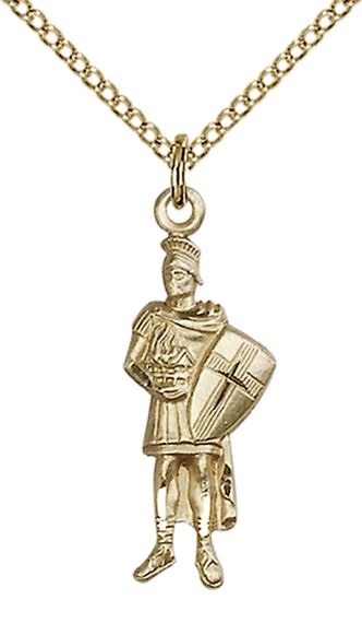14KT GOLD FILLED ST FLORIAN PENDANT WITH CHAIN - 1" x 3/8"