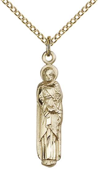 14KT GOLD FILLED ST JOSEPH PENDANT WITH CHAIN - 1" x 1/8"
