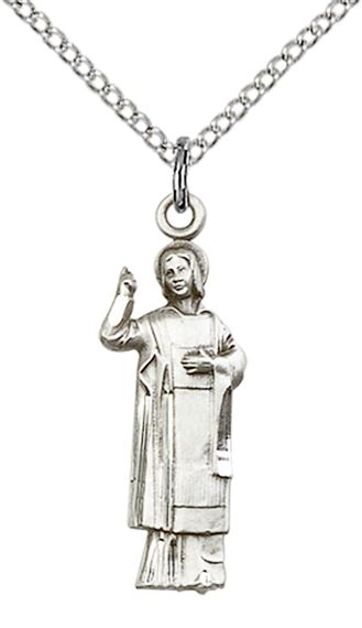 STERLING SILVER ST STEPHEN PENDANT WITH CHAIN - 1" x 1/4"