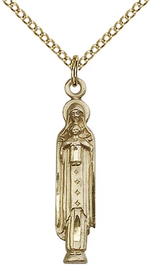 14KT GOLD FILLED MADONNA & CHILD PENDANT WITH CHAIN - 1" x 1/8"