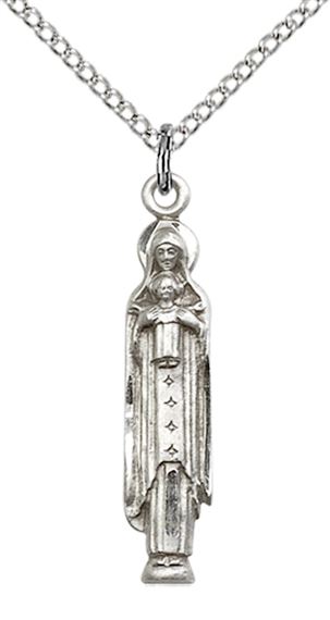 STERLING SILVER MADONNA & CHILD PENDANT WITH CHAIN - 1" x 1/8"