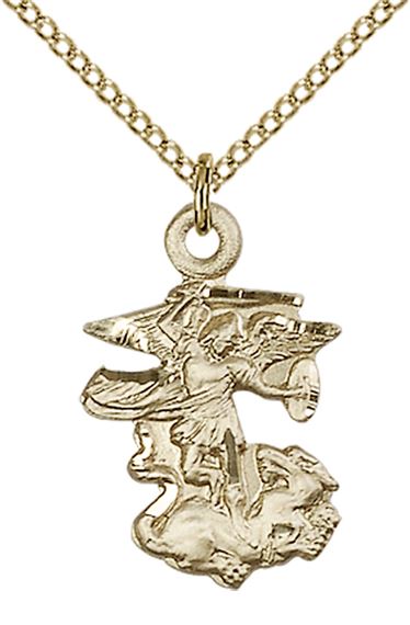 14KT GOLD FILLED ST MICHAEL THE ARCHANGEL PENDANT WITH CHAIN - 7/8" x 1/2"