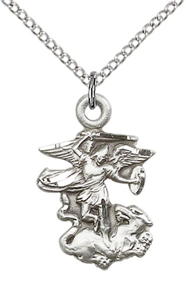 STERLING SILVER ST MICHAEL THE ARCHANGEL PENDANT WITH CHAIN - 7/8" x 1/2"