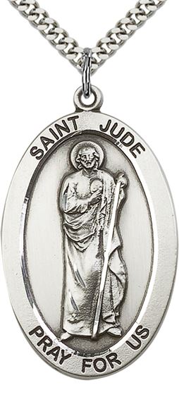 STERLING SILVER ST JUDE PENDANT WITH CHAIN - 1 5/8" x 1"