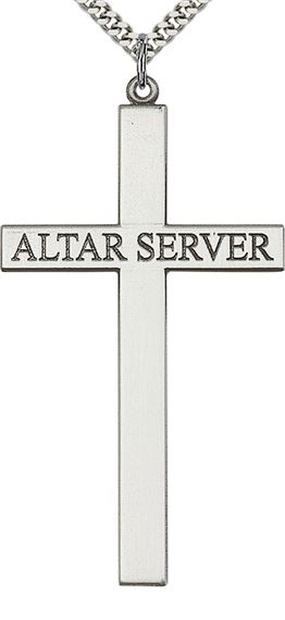 STERLING SILVER ALTER SERVER CROSS PENDANT WITH CHAIN
