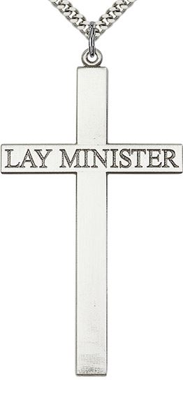 STERLING SILVER LAY MINISTER CROSS PENDANT WITH CHAIN