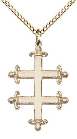 14KT GOLD FILLED CROSS OF LORRAINE PENDANT WITH CHAIN