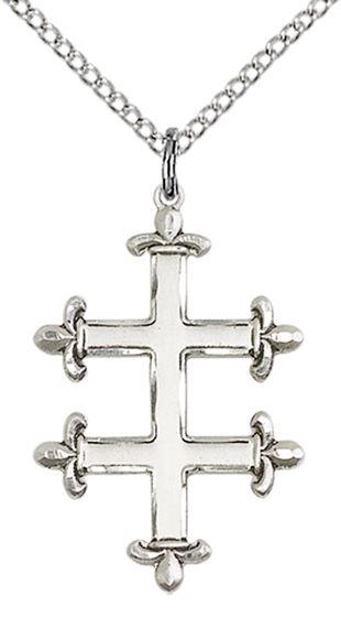 STERLING SILVER CROSS OF LORRAINE PENDANT WITH CHAIN