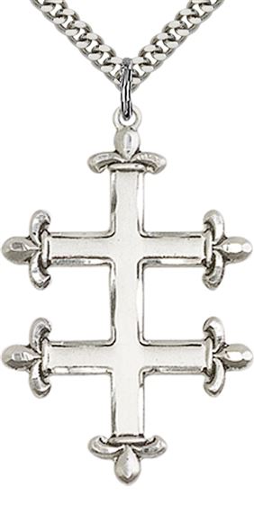 STERLING SILVER CROSS OF LORRAINE PENDANT WITH CHAIN