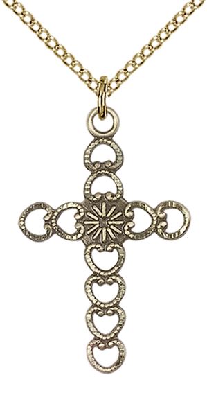 14KT GOLD FILLED HEARTS W-SUNBURST PENDANT WITH CHAIN