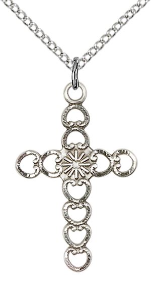 STERLING SILVER HEARTS W-SUNBURST PENDANT WITH CHAIN