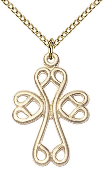 14KT GOLD FILLED SCROLL CROSS PENDANT WITH CHAIN
