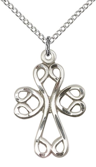STERLING SILVER SCROLL CROSS PENDANT WITH CHAIN