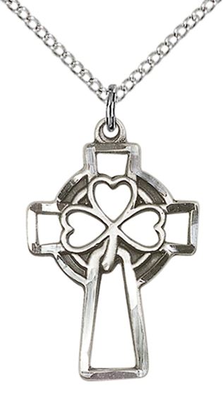 STERLING SILVER SHAMROCK CROSS PENDANT WITH CHAIN
