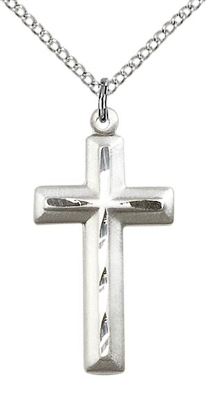 STERLING SILVER CROSS PENDANT WITH CHAIN - 1 1/8" x 1/2"