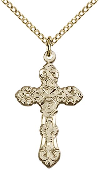 14KT GOLD FILLED CROSS PENDANT WITH CHAIN - 1" x 1/2"