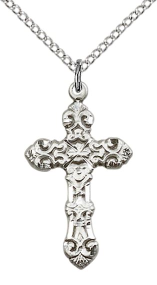 STERLING SILVER CROSS PENDANT WITH CHAIN - 1" x 1/2"