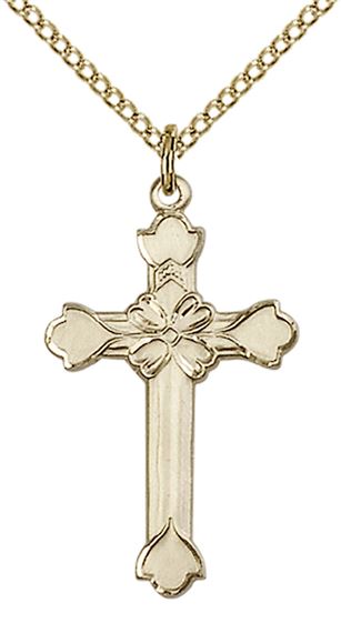 14KT GOLD FILLED CROSS PENDANT WITH CHAIN - 1" x 5/8"