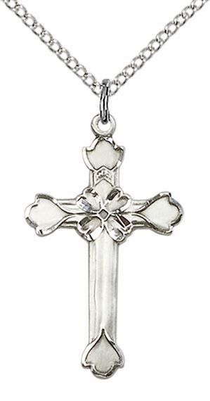 STERLING SILVER CROSS PENDANT WITH CHAIN - 1" x 5/8"