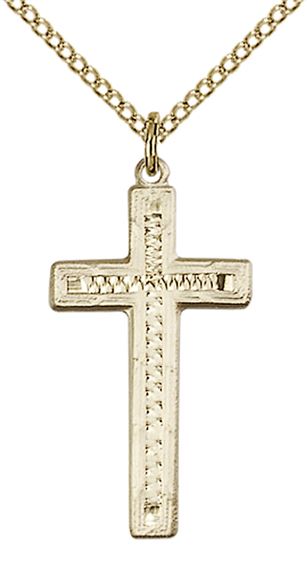 14KT GOLD FILLED CROSS PENDANT WITH CHAIN - 1" x 1/2"