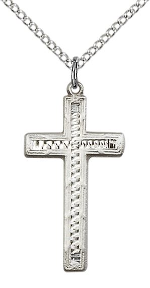 STERLING SILVER CROSS PENDANT WITH CHAIN - 1" x 1/2"