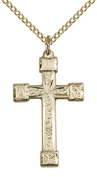 14KT GOLD FILLED CROSS PENDANT WITH CHAIN - 1" x 5/8"