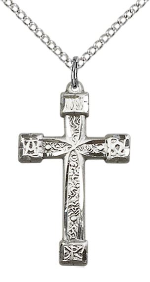 STERLING SILVER CROSS PENDANT WITH CHAIN - 1" x 5/8"