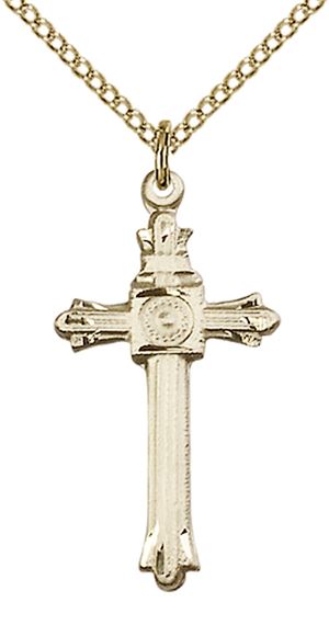 14KT GOLD FILLED CROSS PENDANT WITH CHAIN - 1 1/8" x 1/2"