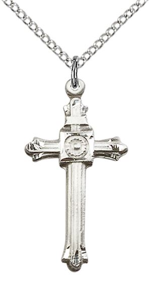 STERLING SILVER CROSS PENDANT WITH CHAIN - 1 1/8" x 1/2"