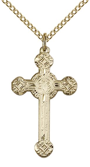 14KT GOLD FILLED CROSS PENDANT WITH CHAIN - 1" x 5/8"