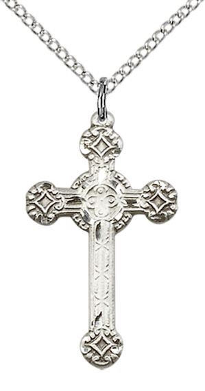 STERLING SILVER CROSS PENDANT WITH CHAIN - 1" x 5/8"