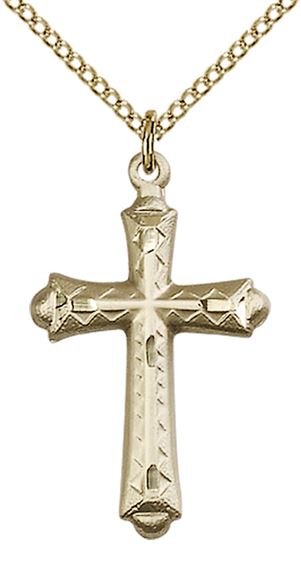 14KT GOLD FILLED CROSS PENDANT WITH CHAIN - 1 1/8" x 5/8"