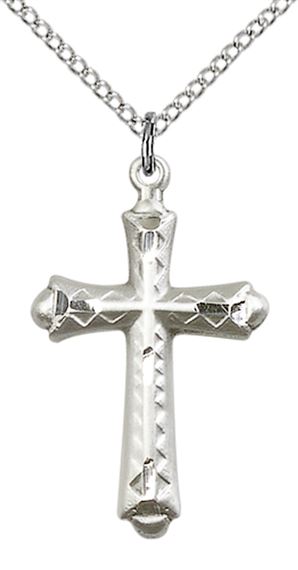 STERLING SILVER CROSS PENDANT WITH CHAIN - 1 1/8" x 5/8"
