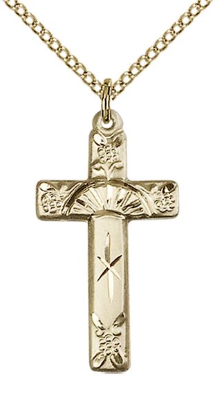 14KT GOLD FILLED CROSS PENDANT WITH CHAIN - 1" x 1/2"
