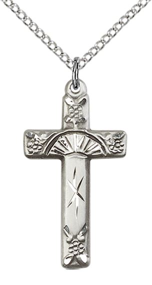 STERLING SILVER CROSS PENDANT WITH CHAIN - 1" x 1/2"