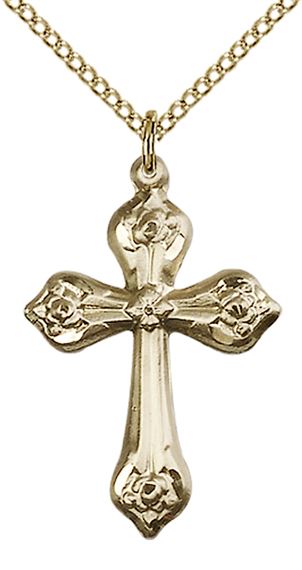 14KT GOLD FILLED CROSS PENDANT WITH CHAIN - 1" x 5/8"