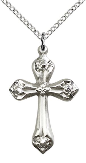 STERLING SILVER CROSS PENDANT WITH CHAIN - 1" x 5/8"
