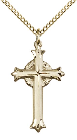 14KT GOLD FILLED CROSS PENDANT WITH CHAIN - 1" x 1/2"