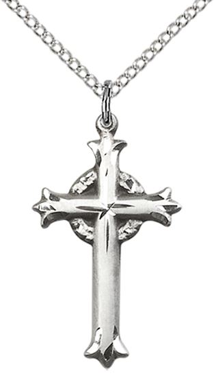 STERLING SILVER CROSS PENDANT WITH CHAIN - 1" x 1/2"