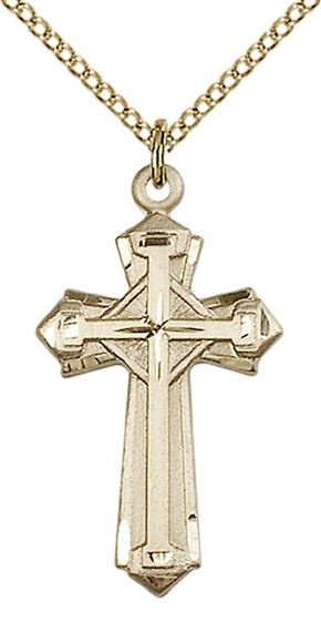 14KT GOLD FILLED CROSS PENDANT WITH CHAIN - 1 1/8" x 5/8"