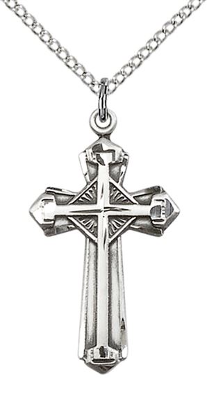 STERLING SILVER CROSS PENDANT WITH CHAIN - 1 1/8" x 5/8"