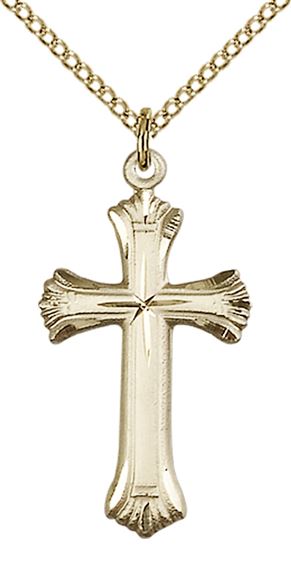 14KT GOLD FILLED CROSS PENDANT WITH CHAIN - 1 1/8" x 5/8"