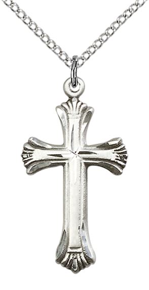 STERLING SILVER CROSS PENDANT WITH CHAIN - 1 1/8" x 5/8"