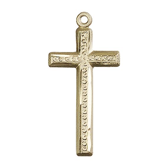 14KT GOLD CROSS MEDAL - 1 1/8" x 1/2"