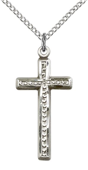 STERLING SILVER CROSS PENDANT WITH CHAIN - 1 1/8" x 1/2"