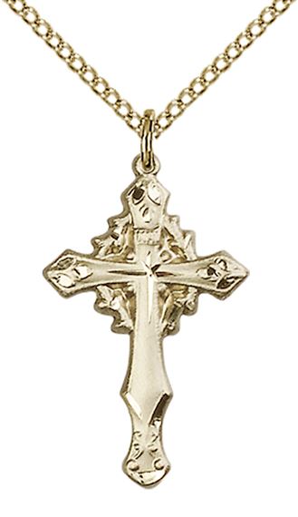 14KT GOLD FILLED CROSS PENDANT WITH CHAIN - 1" x 5/8"