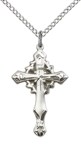 STERLING SILVER CROSS PENDANT WITH CHAIN - 1" x 5/8"